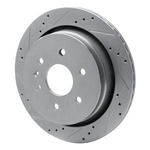 Cadillac XTS Brake Rotor (1) - Rear Left - R1 Concepts - Drilled & Slotted - Silver - `13-`19